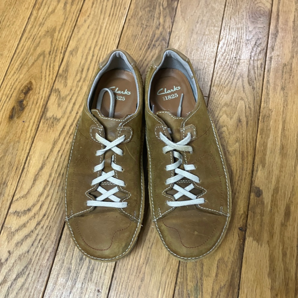 Clarks 1825 Mens Tan Nubuck Leather Lace Up Casual Sneakers Size 9